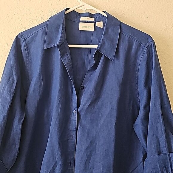 Chicos No-Iron Linen Loop-Back Tunic in blue 2 / Large - Picture 2 of 10